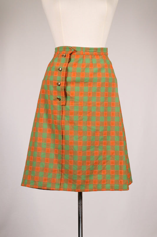 70s plaid green and orange skirt