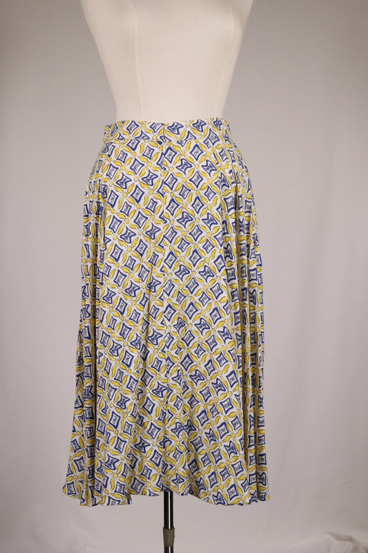 70s blue and yellow patterned skirt