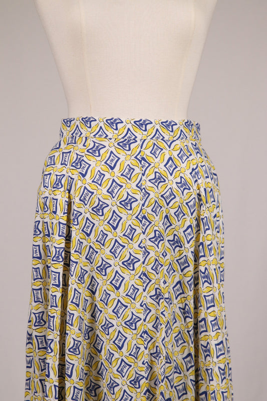 70s blue and yellow patterned skirt