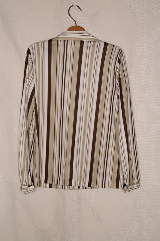 80s White striped blouse with beige and brown