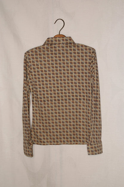 70s Taupe funky patterned blouse