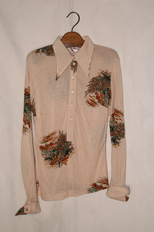 70s Beige blouse with floral print