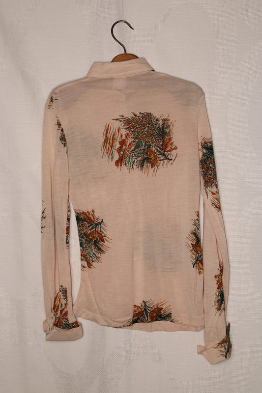 70s Beige blouse with floral print