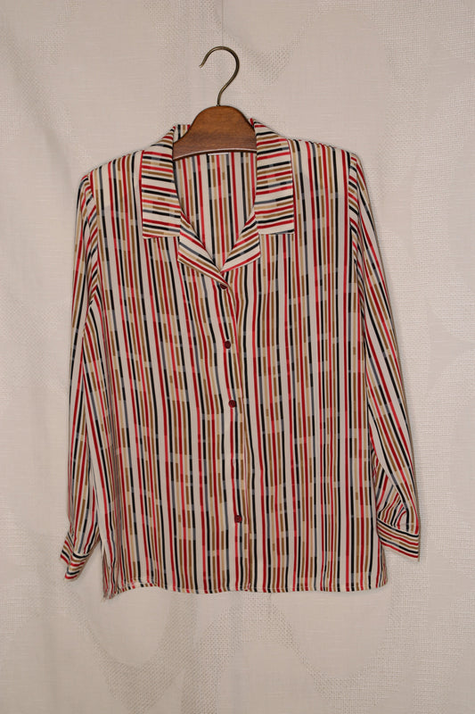 80s Multicolor stripes blouse with shoulderpadding