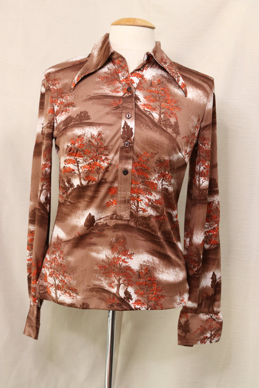 70s autumn patterned blouse
