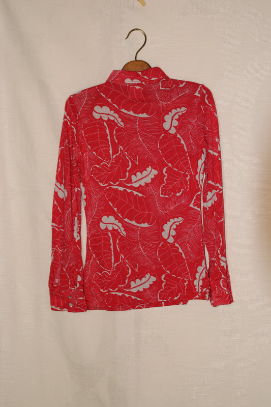 70s red blouse with floral pattern