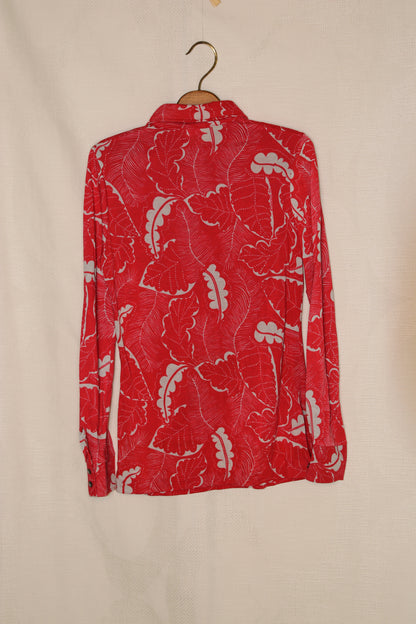 70s red blouse with  white floral pattern