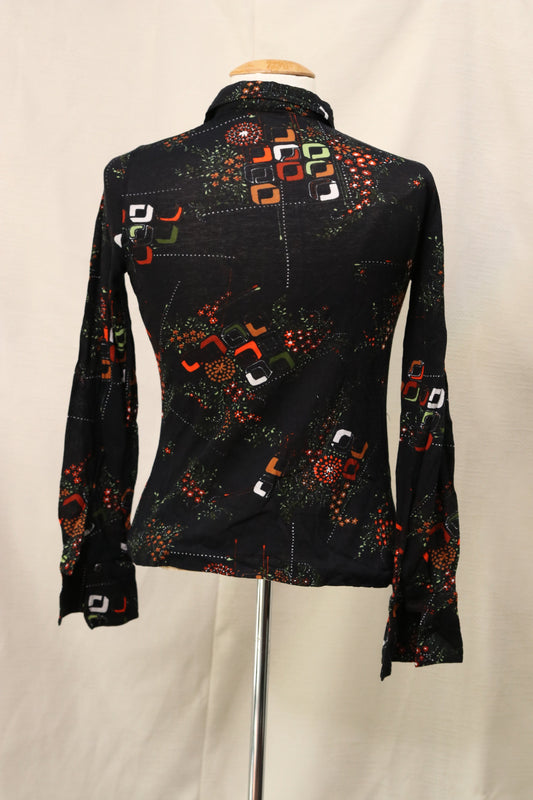 70s geometric floral patterned blouse