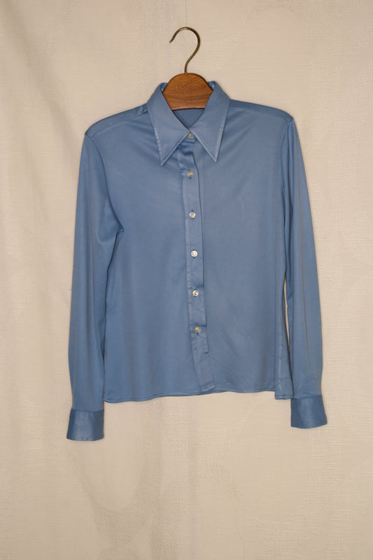 70s Blue dagger collar blouse