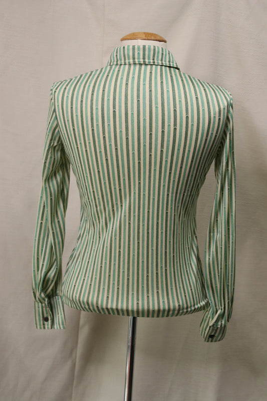 70s green stripe patterned blouse