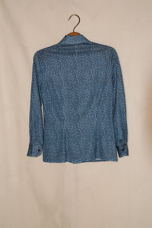70s blue patterned blouse
