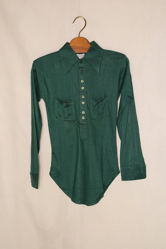 70s Dark green dagger collar blouse