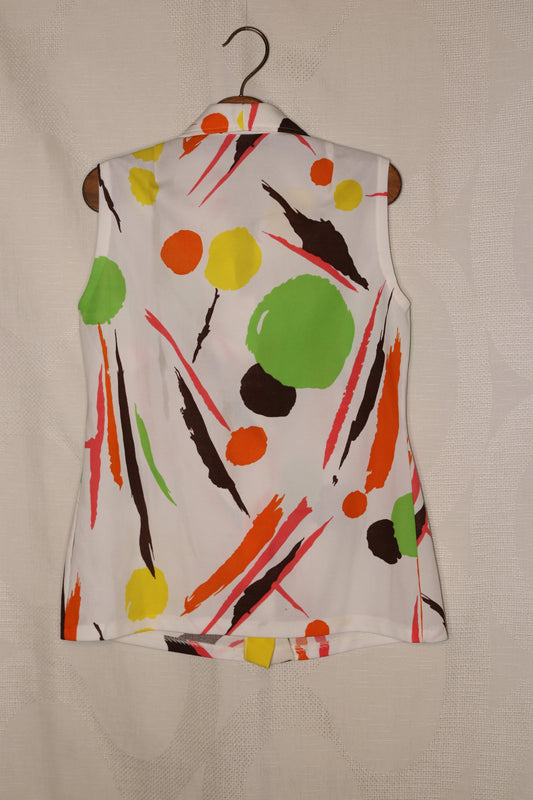 70s Crazy multi-colour pattern dagger collar blouse