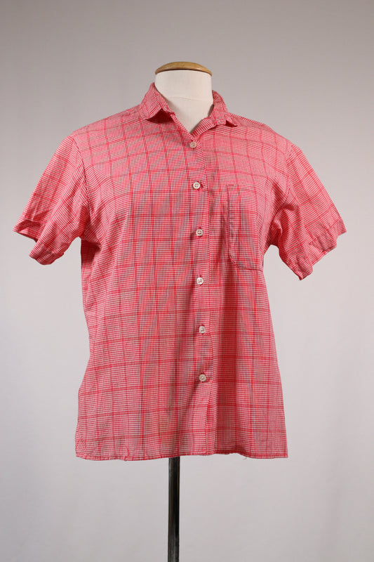 70s checkered red peter pan collar blouse