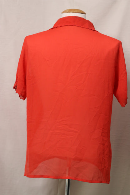 70s orange blouse with embroidered collar