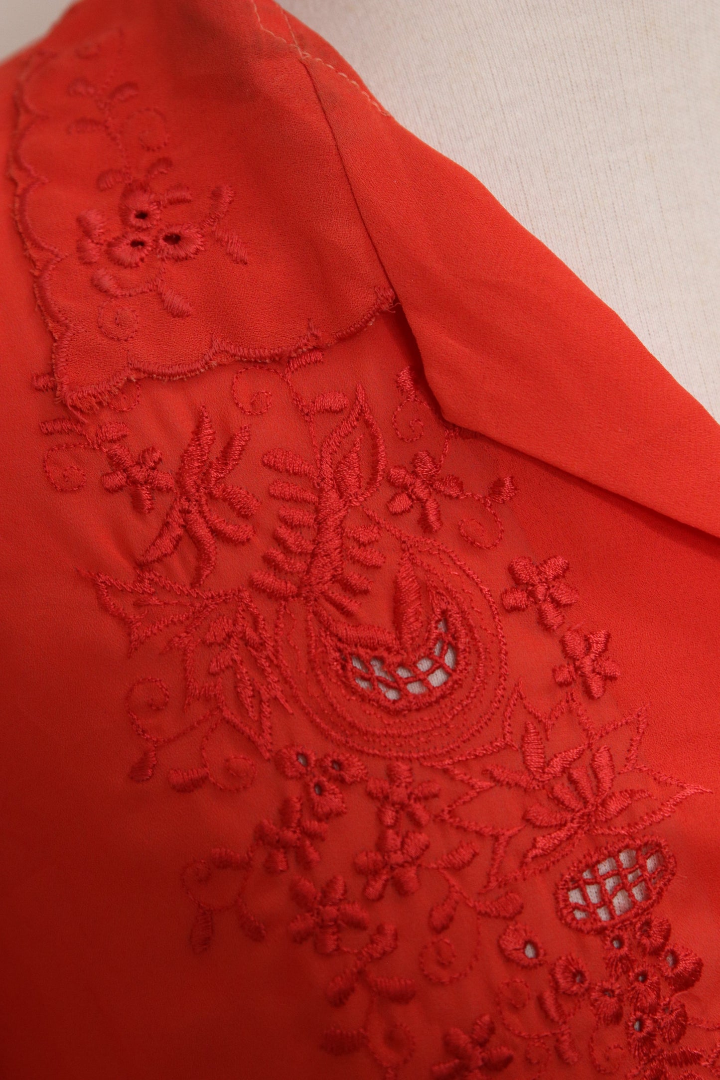 70s orange blouse with embroidered collar