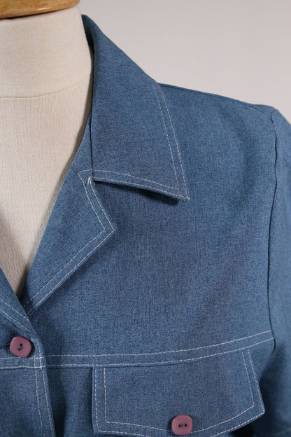 70s short sleeved denim blouse