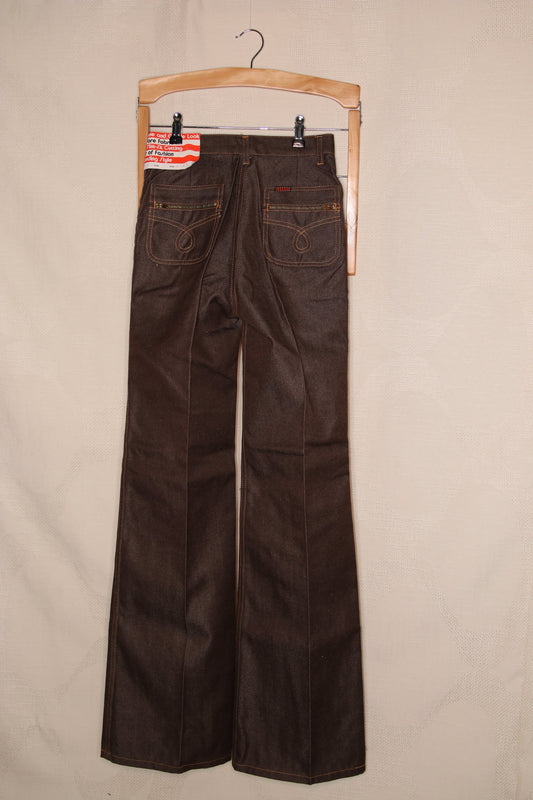 70s Deadstock Chocolate brown jeans with pressed crease