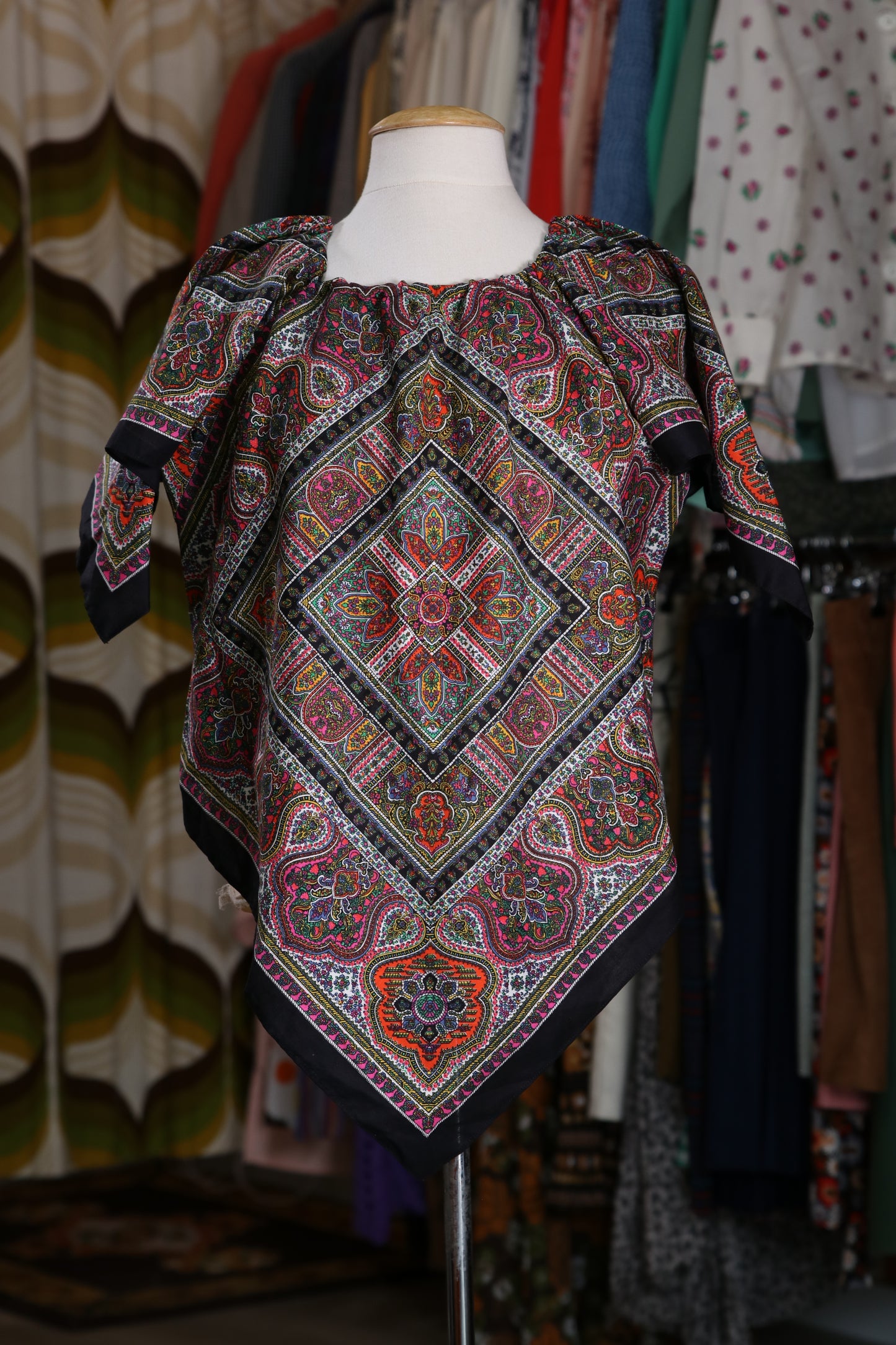 70s Homemade assymetrical scarf top